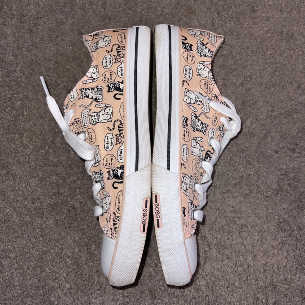 Bobs From Skechers Memory Foam Size 8 Cats Print Slip On Pink Sneakers - Picture 6 of 7